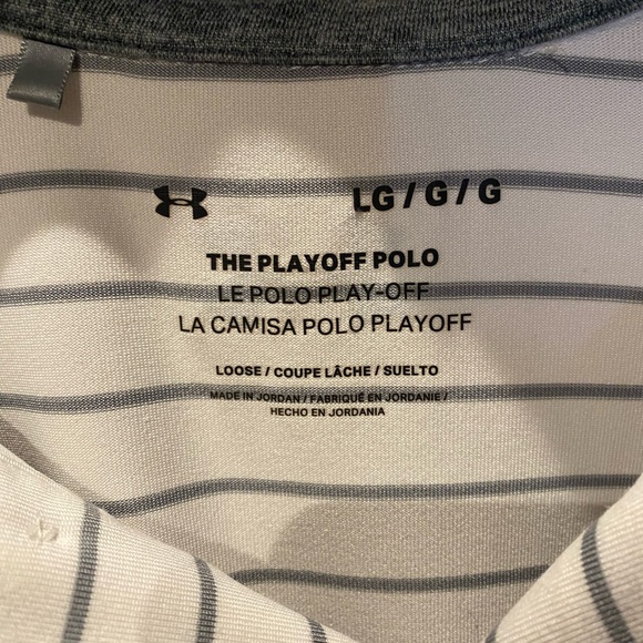 Under armour white grey striped L golf shirt - Picture 3 of 3
